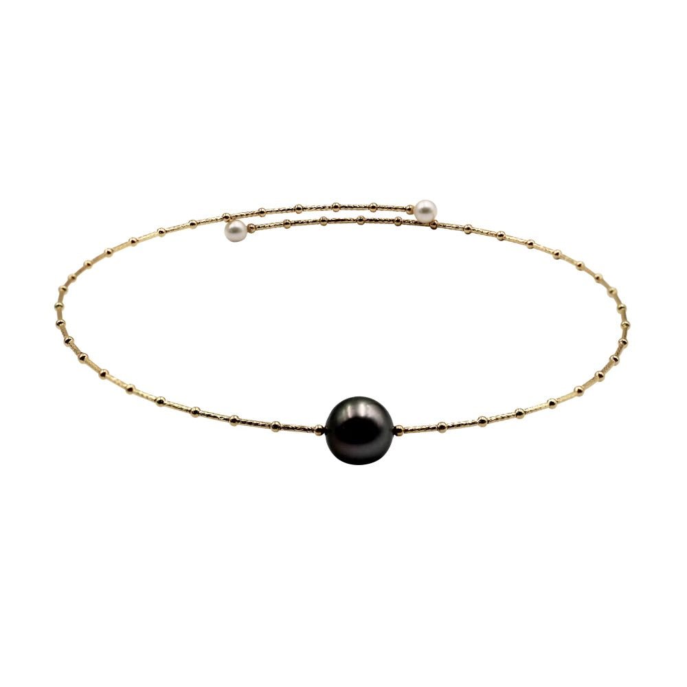 18K Gold Black Pearl Choker Necklace Necklace ARC-116Y-PF  - Abtin & Co.