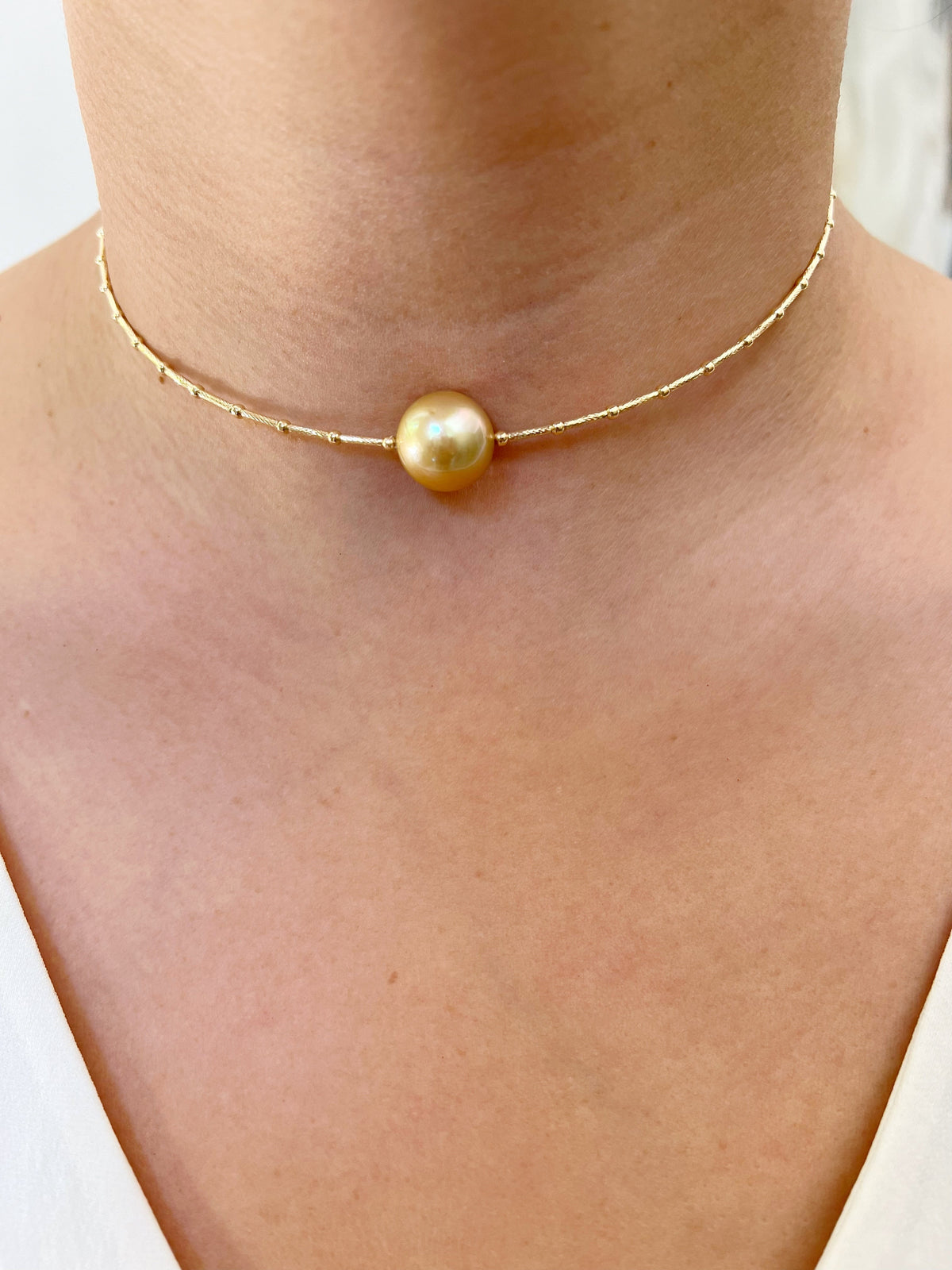 18K Gold Yellow Pearl Choker Necklace Necklace ARC-115Y-PF  - Abtin & Co.