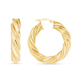 14K Gold Twisted Halo Hoop Earrings