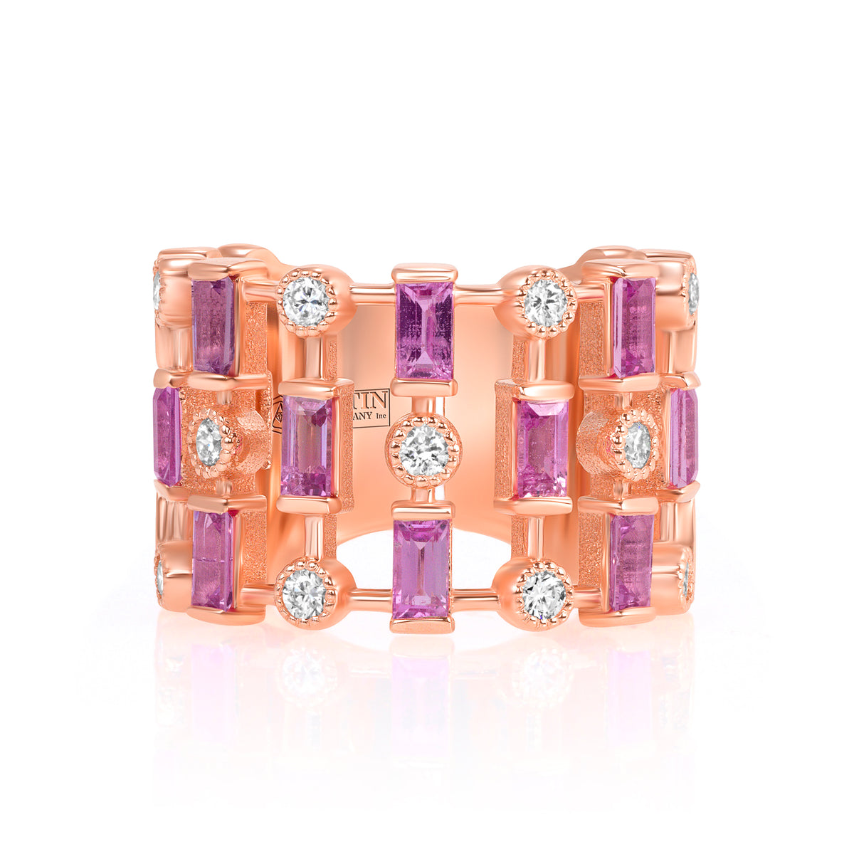 14K Rose Gold Diamond & Pink Sapphire Lace Cigar Band - Abtin & Company 