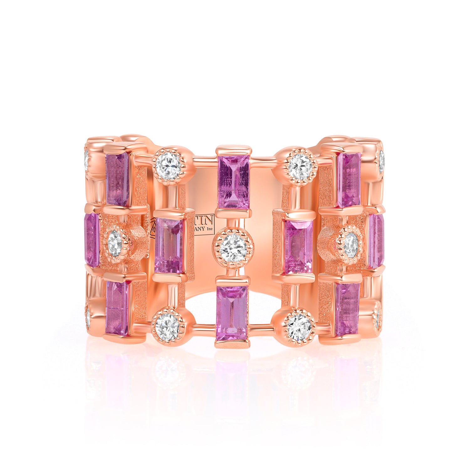 14K Rose Gold Diamond & Pink Sapphire Lace Cigar Band - Abtin & Company 
