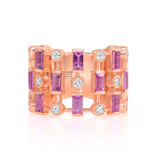 14K Rose Gold Diamond & Pink Sapphire Lace Cigar Band - Abtin & Company 