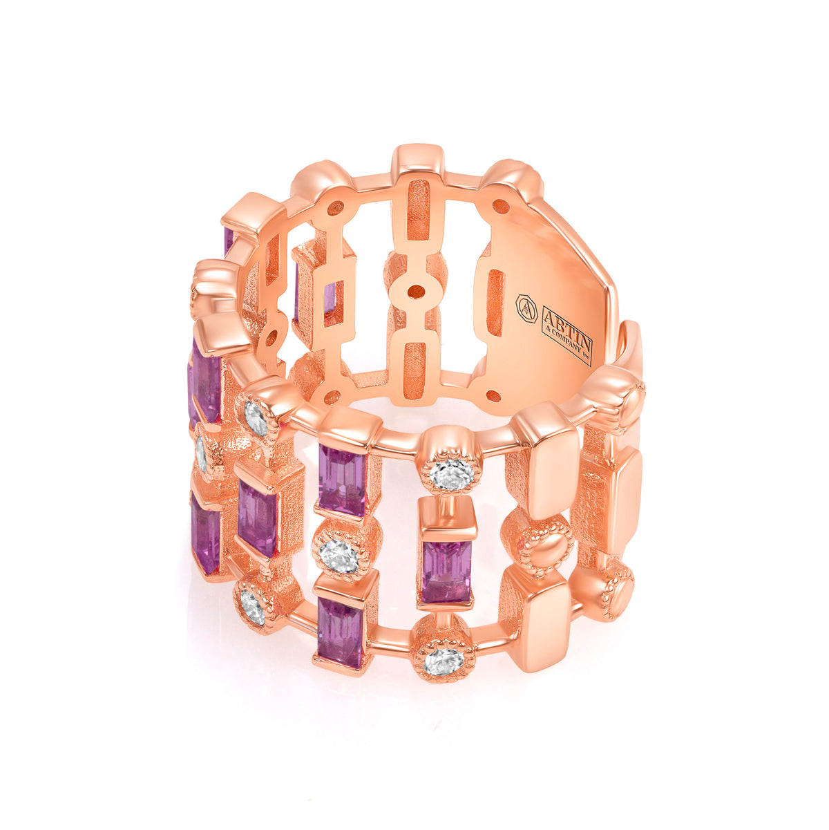 14K Rose Gold Diamond & Pink Sapphire Lace Cigar Band - Abtin & Company 