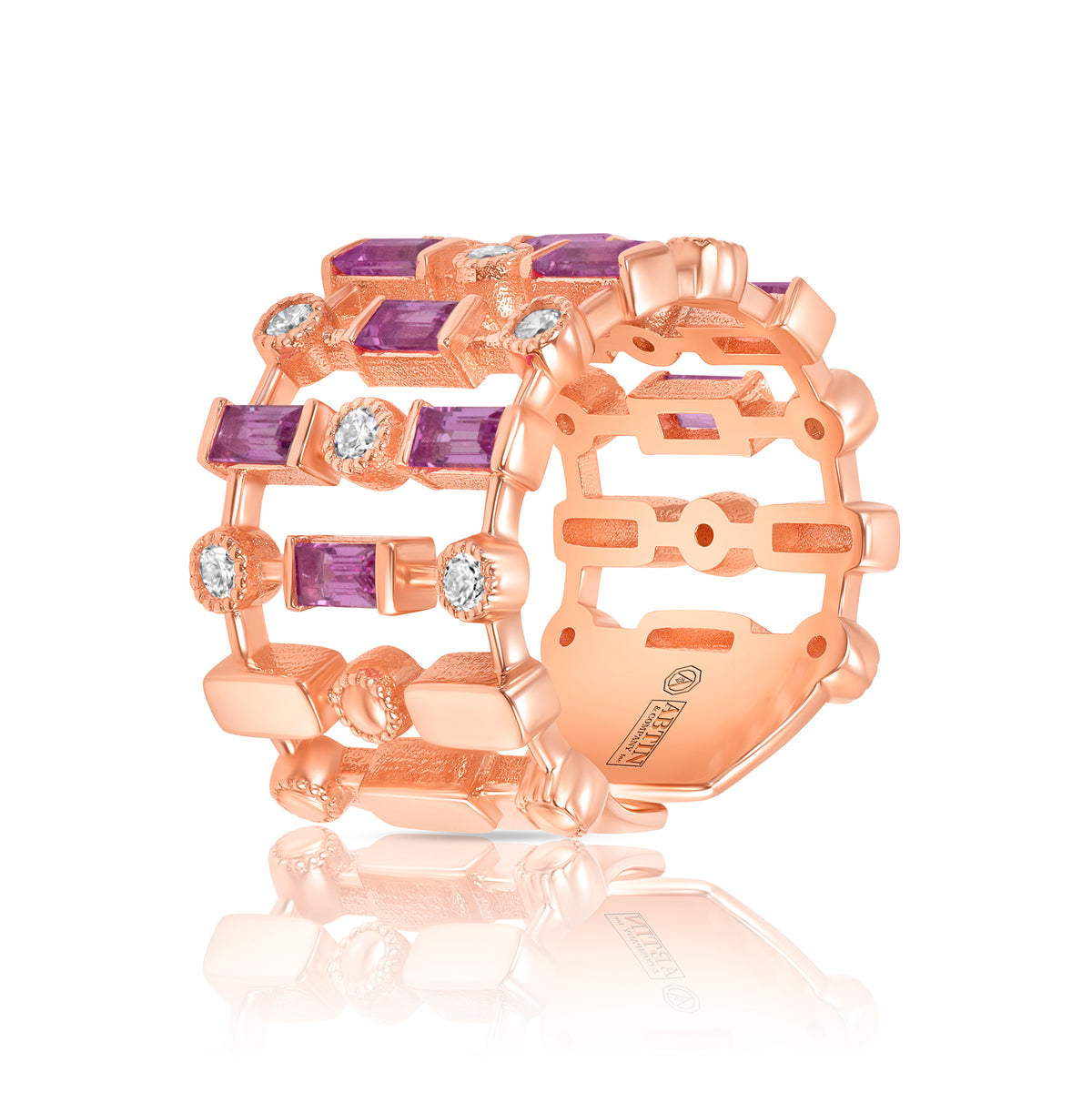 14K Rose Gold Diamond & Pink Sapphire Lace Cigar Band - Abtin & Company 