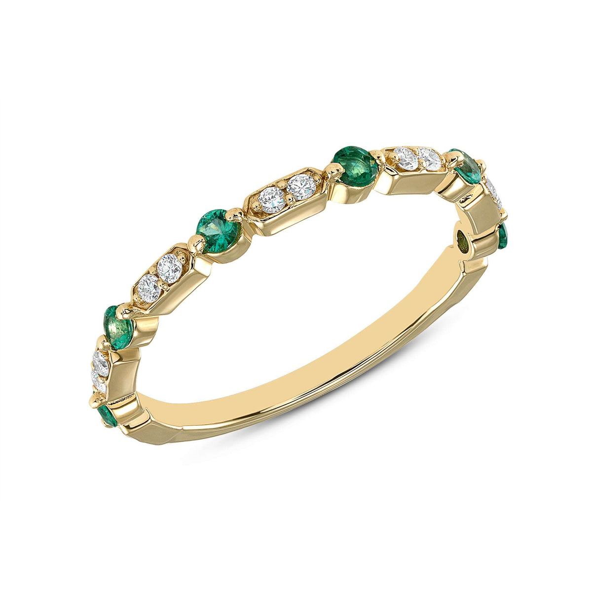 14K Diamond & Emerald Vintage Deco Stacking/Wedding Ring - Abtin & Company 