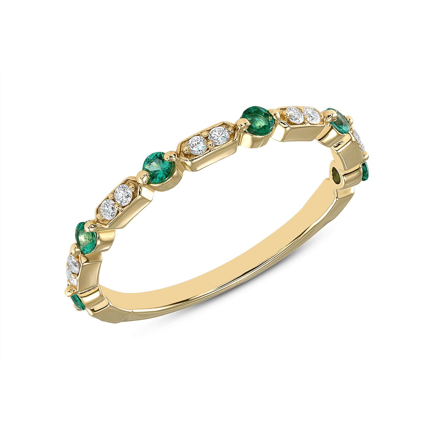 14K Diamond & Emerald Vintage Deco Stacking/Wedding Ring - Abtin & Company 