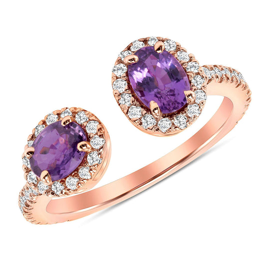 14K Gold Diamond & Purple Sapphire Open Ring - Abtin & Company 
