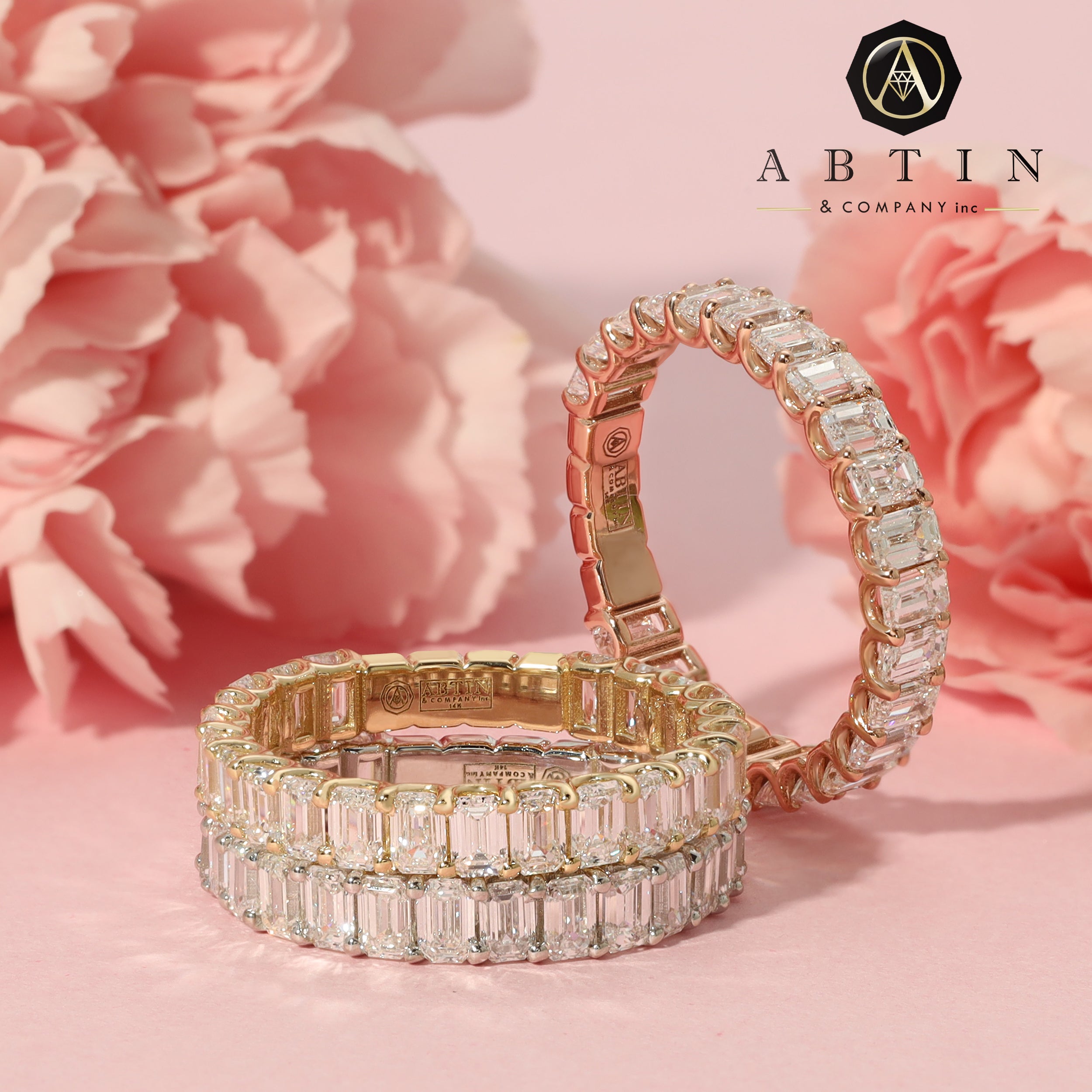 14K Gold Emerald Cut Three Quarter Way Eternity Prong Set Lab Grown Diamond Wedding Band Ring - Abtin & Company 