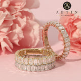 14K Gold Emerald Cut Three Quarter Way Eternity Prong Set Lab Grown Diamond Wedding Band Ring - Abtin & Company 