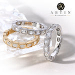 14K Gold Emerald Cut Three Quarter Way East West Eternity Milgrain Bezel Set Lab Grown Diamond Wedding Band Ring - Abtin & Company 