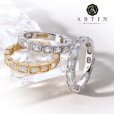 14K Gold Emerald Cut Three Quarter Way East West Eternity Milgrain Bezel Set Lab Grown Diamond Wedding Band Ring - Abtin & Company 