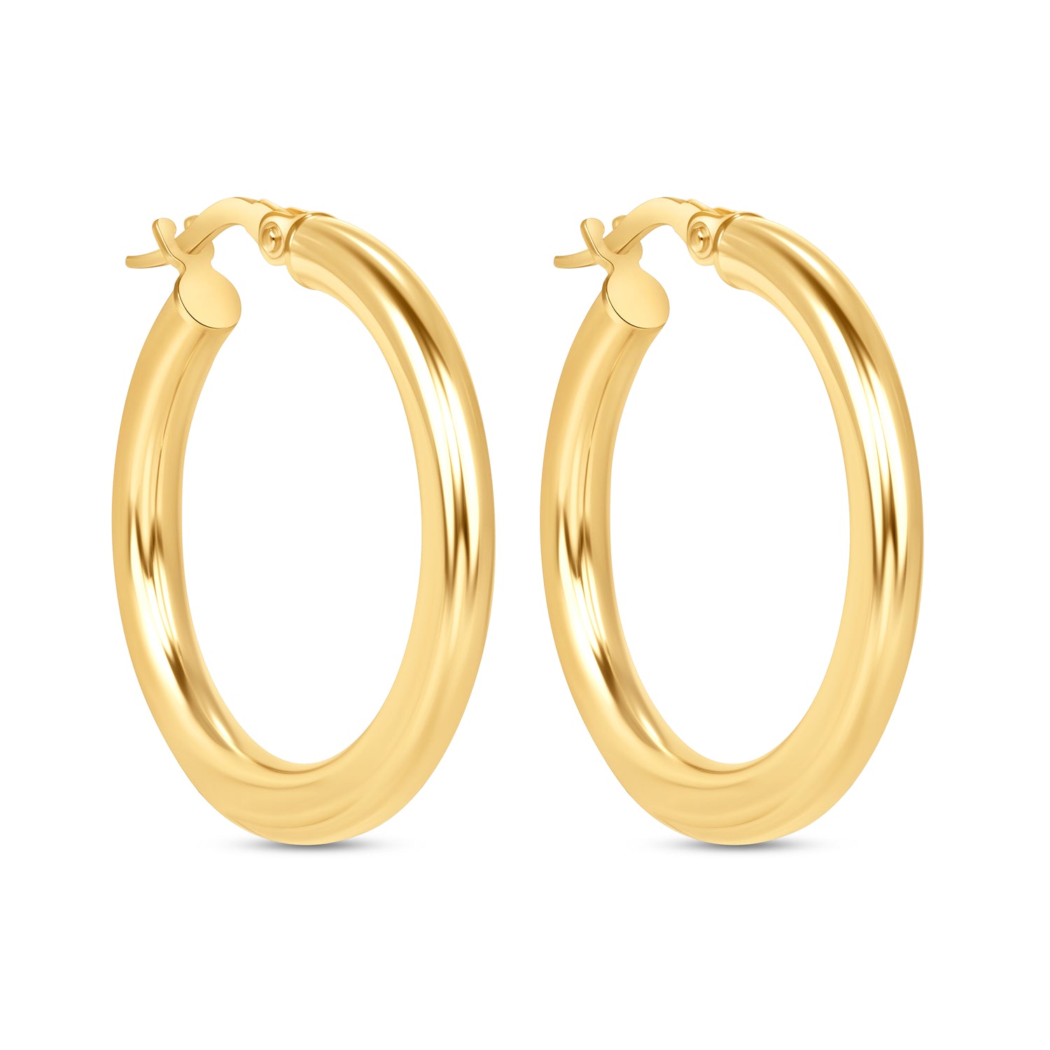 14K Gold Tube Medium Hoop Earrings