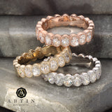 14K Gold Oval Cut Halfway Eternity Milgrain Bezel Set Lab Grown Diamond Wedding Band Ring - Abtin & Company 