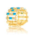 14K Yellow Gold Diamond & Turquoise Lace Cigar Band - Abtin & Company 