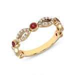 14K Gold Diamond & Orange Sapphire Bead & Eye Bezel Set Stacking Ring - Abtin & Company 