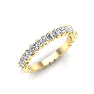 14K Gold Ascher Cut Halfway Eternity Prong Set Lab Grown Diamond Wedding Band Ring - Abtin & Company 