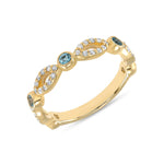 14K Gold Diamond & Blue Topaz Bead & Eye Bezel Set Stacking Ring - Abtin & Company 