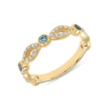 14K Gold Diamond & Blue Topaz Bead & Eye Bezel Set Stacking Ring - Abtin & Company 
