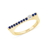 14K Yellow Gold Blue Sapphire And Diamond Stacking Bar Ring - Abtin & Company 