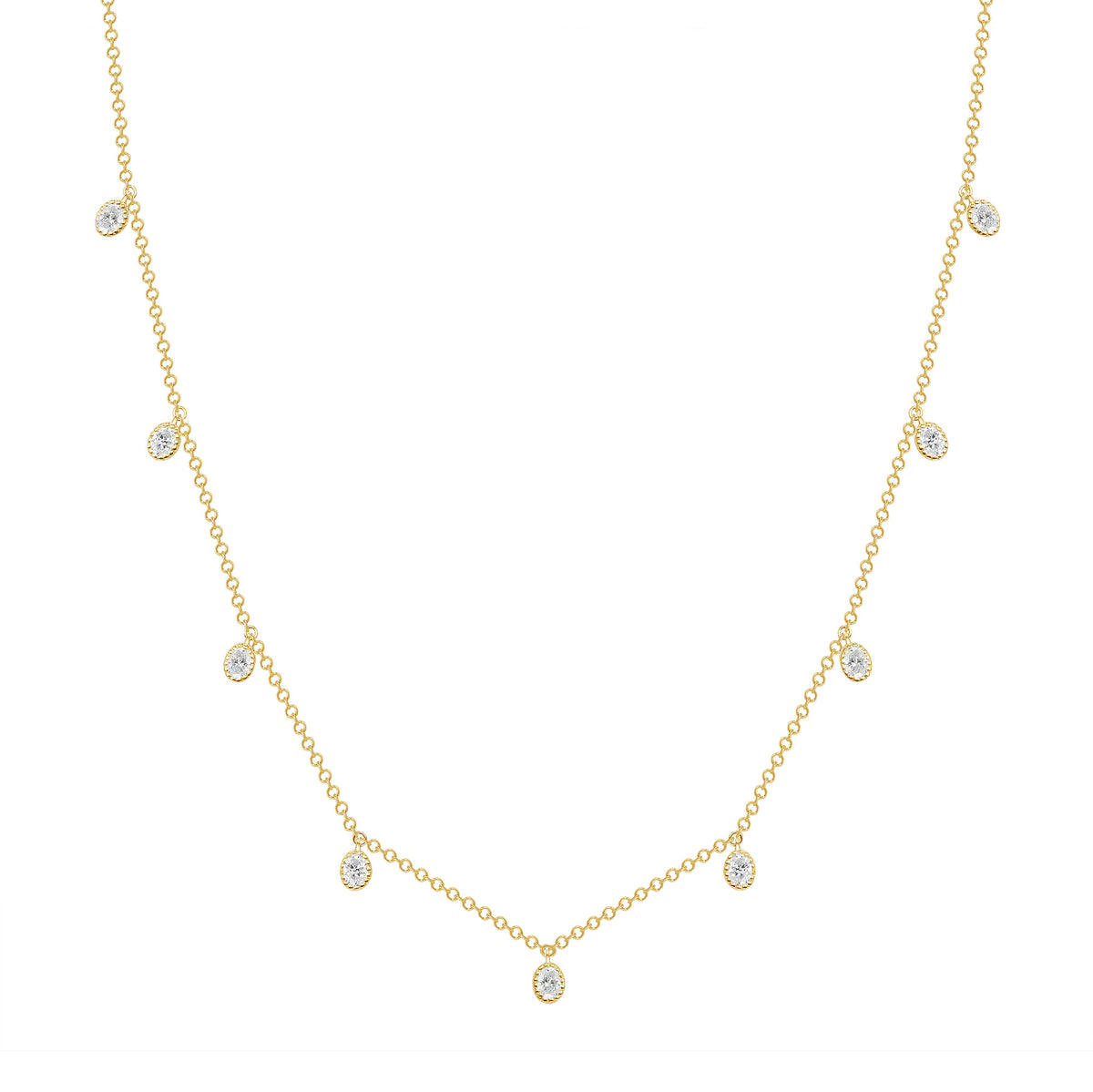 14K Gold Diamond Bezel Fringe Choker Necklace - Abtin & Company 