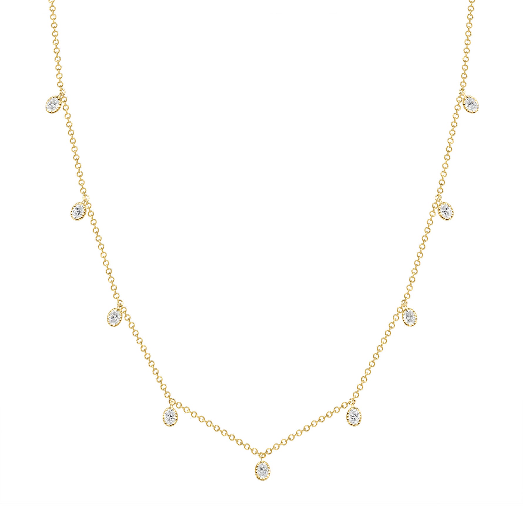 14K Gold Diamond Bezel Fringe Choker Necklace - Abtin & Company 
