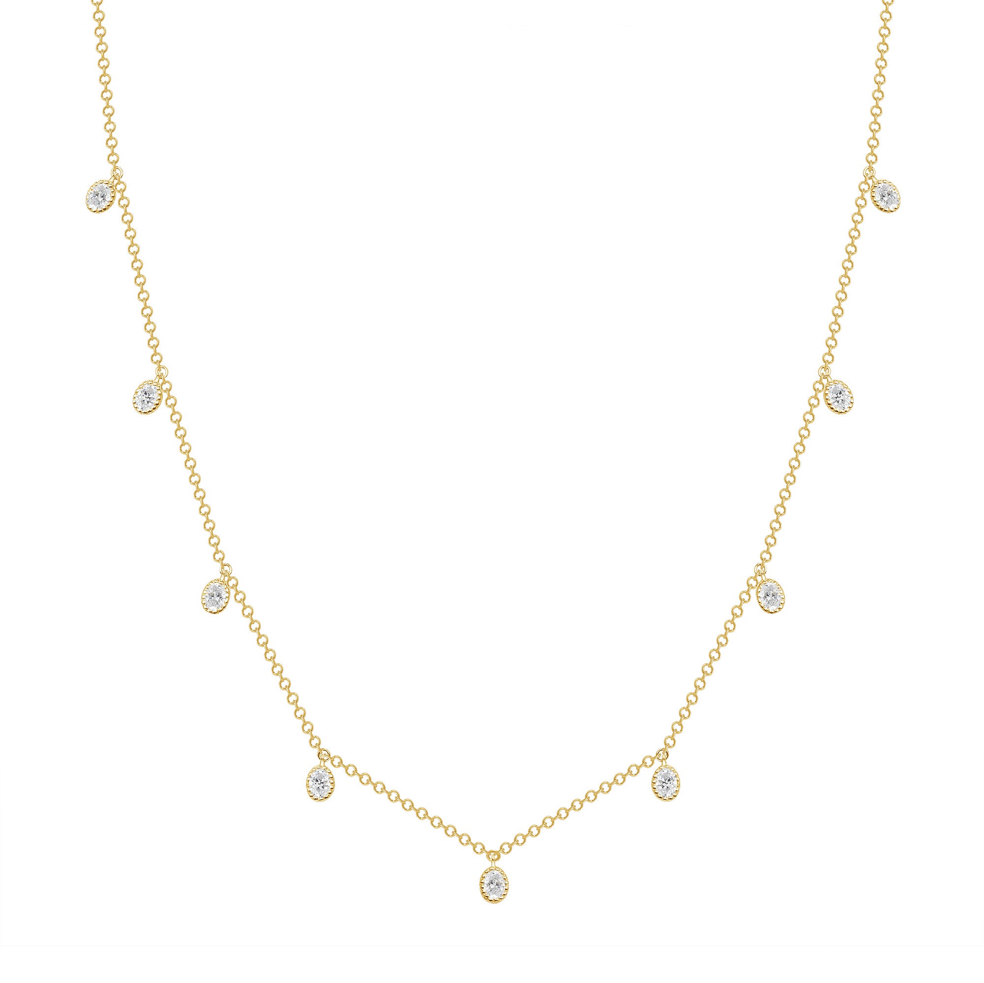 14K Gold Diamond Bezel Fringe Choker Necklace - Abtin & Company 