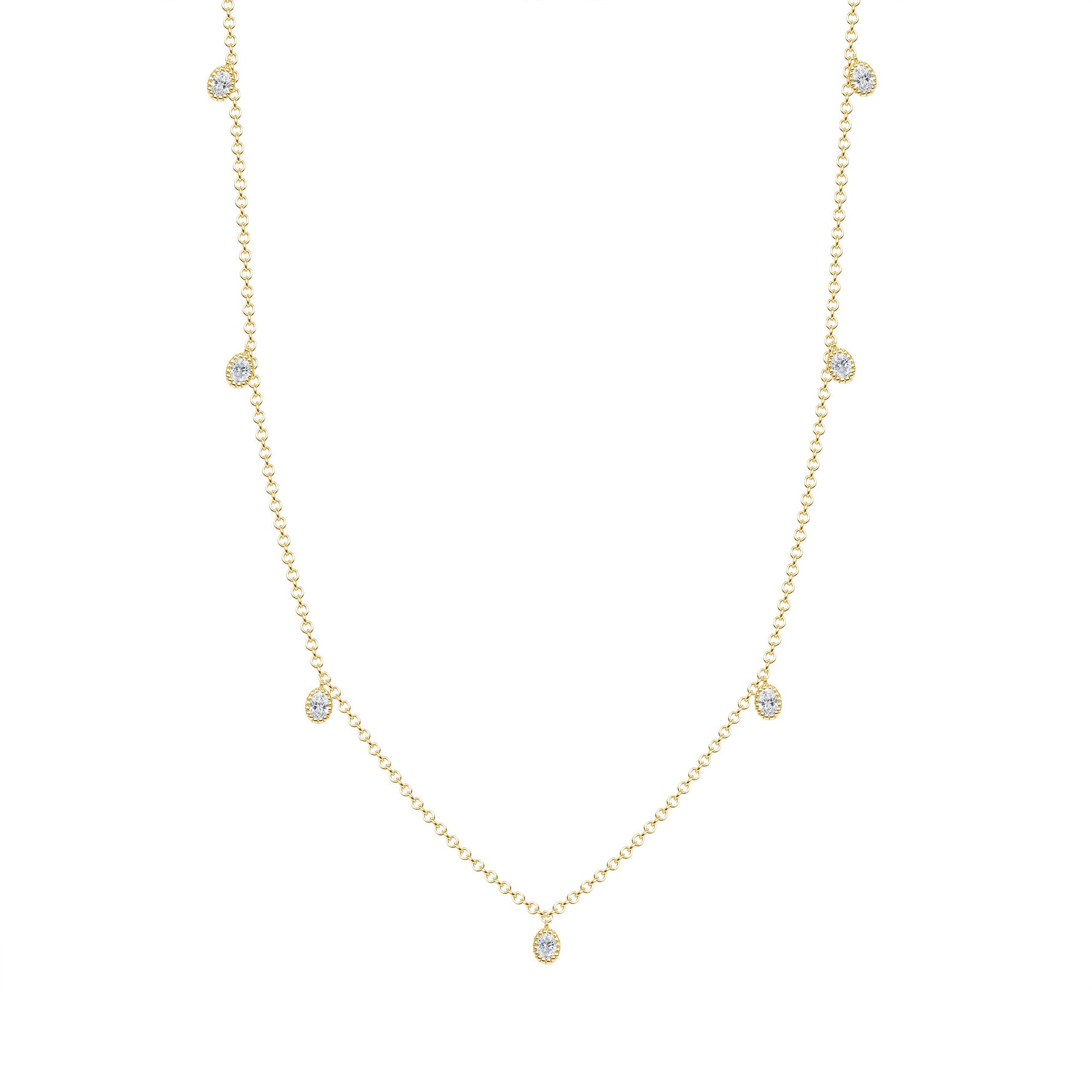 14K Gold Diamond Bezel Fringe Choker Necklace - Abtin & Company 