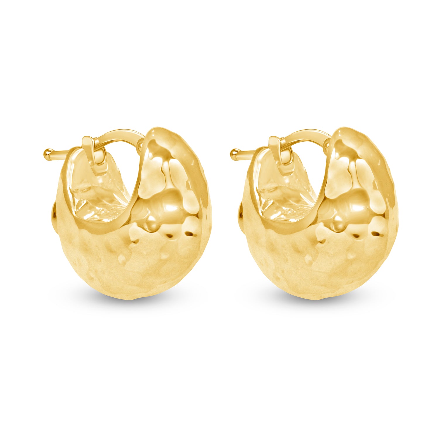 14K Gold Hammered Huggie Earrings