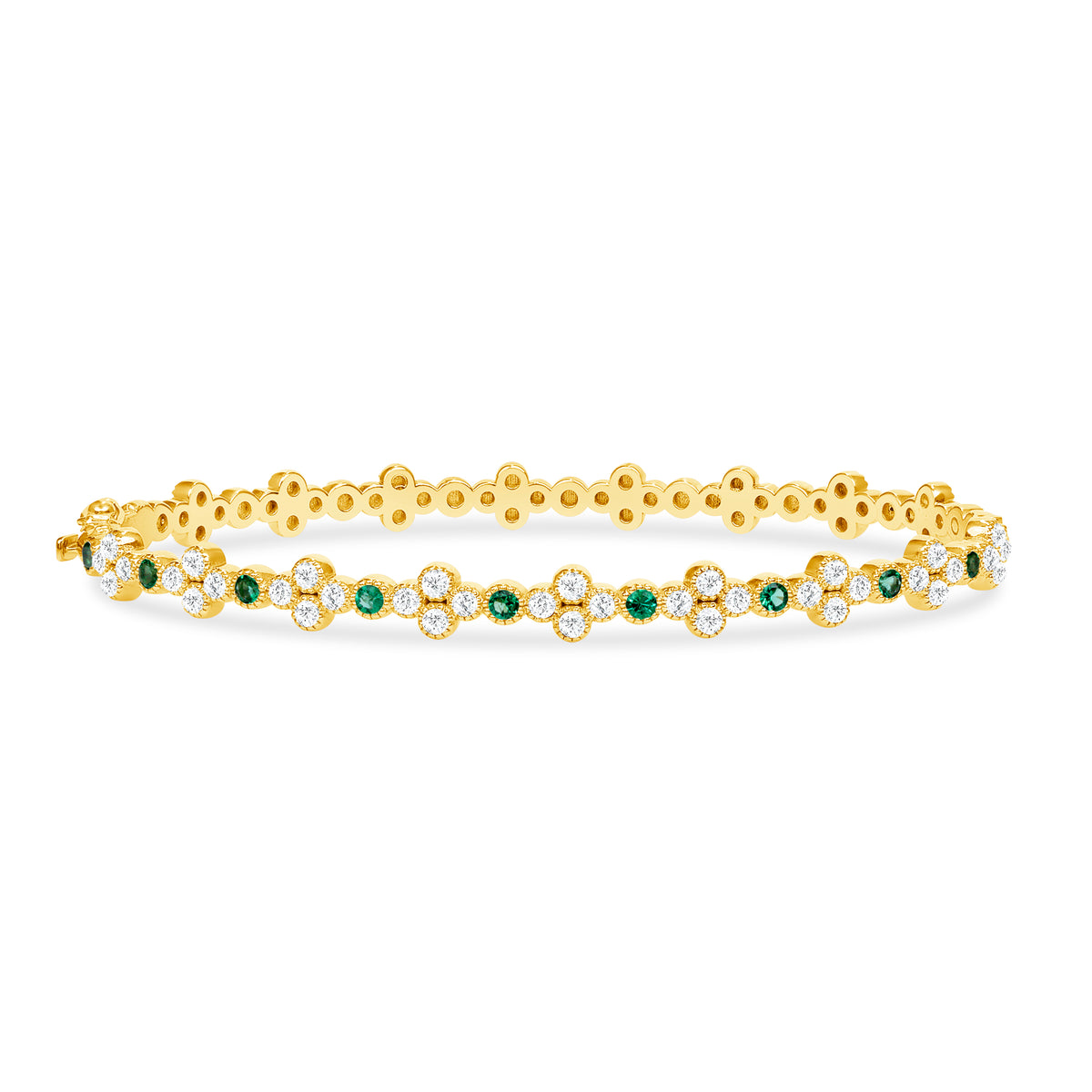 14K Gold Emerald & Diamond Clover Bangle - Abtin & Company 