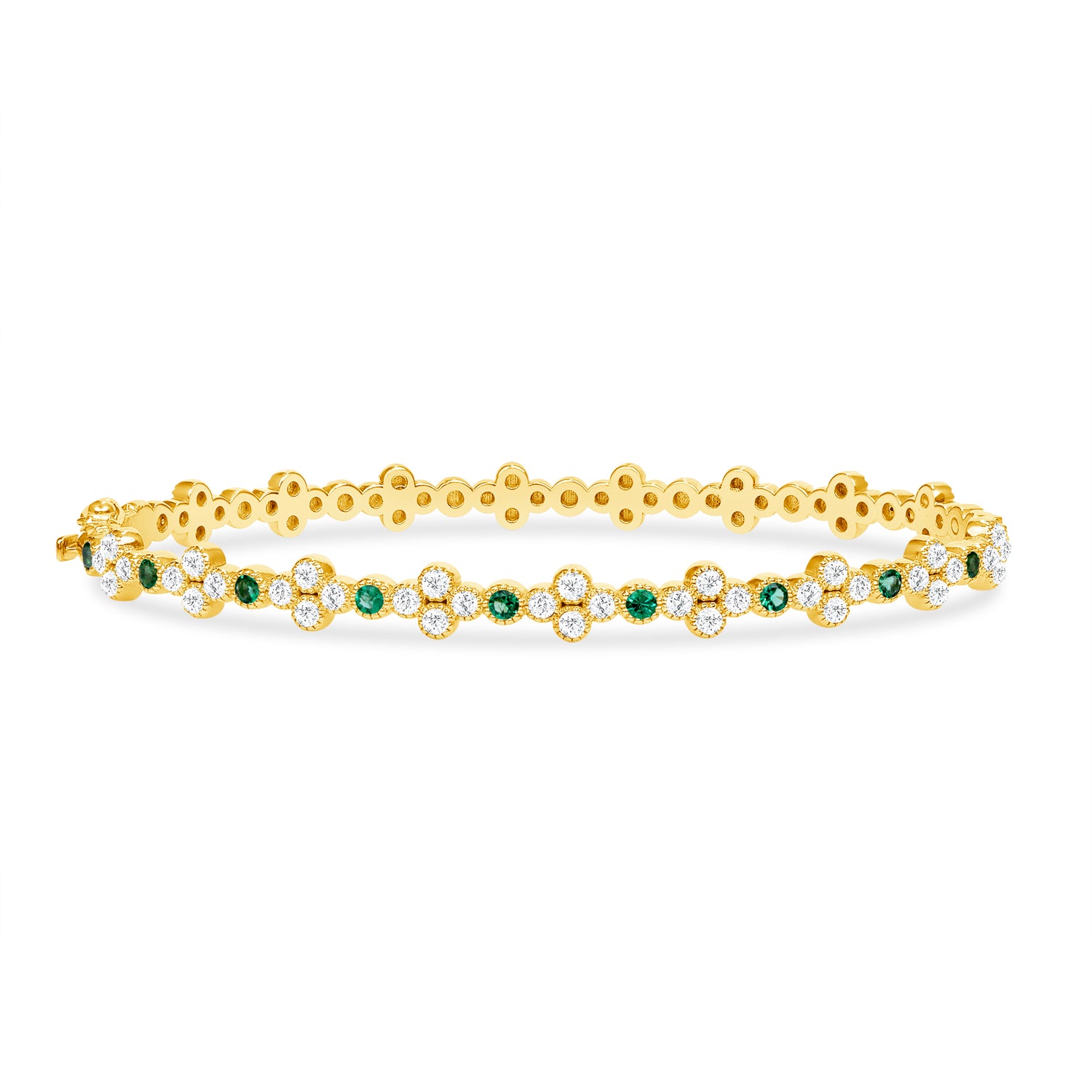 14K Gold Emerald & Diamond Clover Bangle - Abtin & Company 