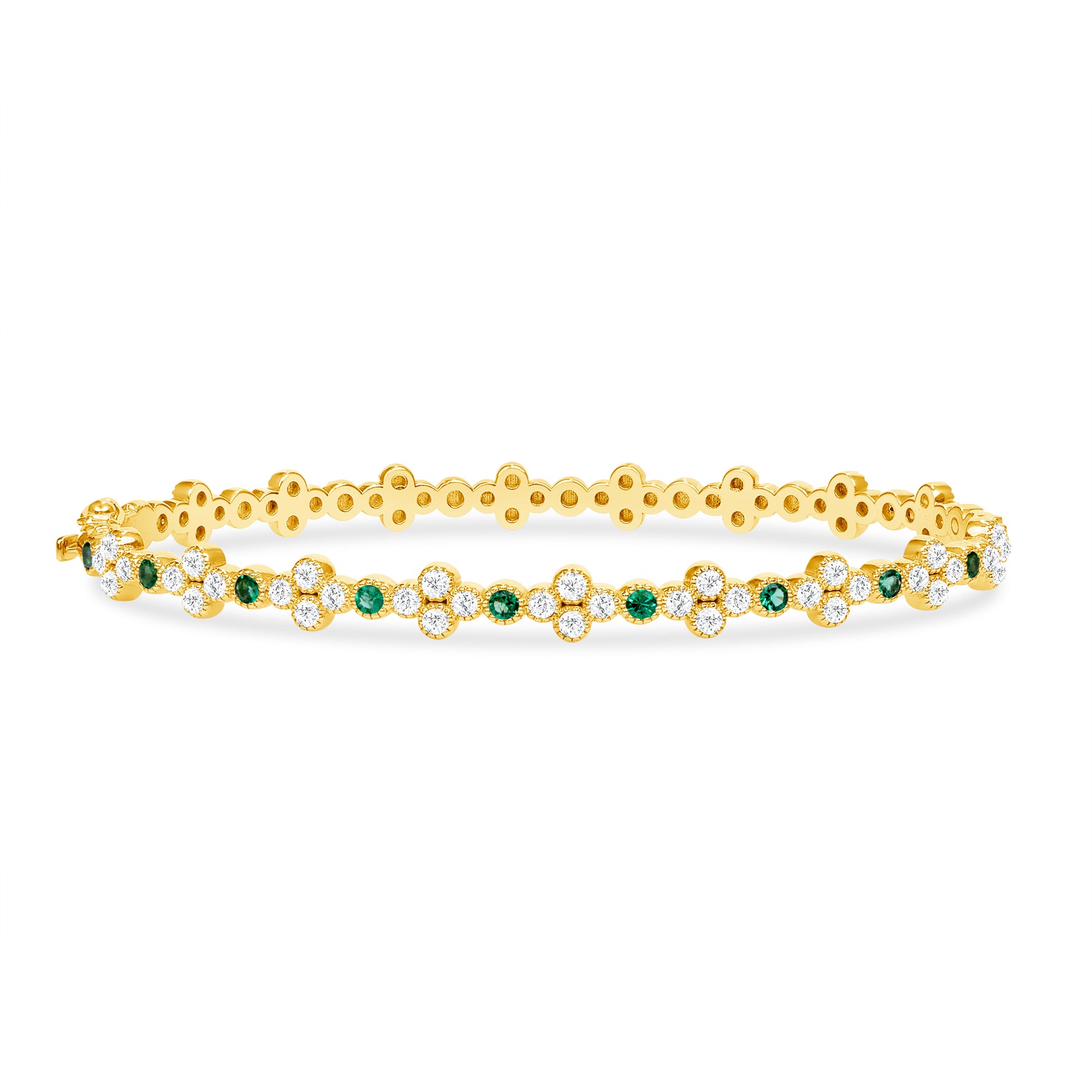 14K Gold Emerald & Diamond Clover Bangle - Abtin & Company 