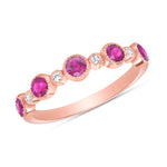 14K Rose Gold Alternating Diamond & Pink Sapphire Bezel-Set Stacking Wedding Band - Abtin & Company 