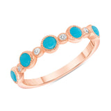 14k Alternate Diamond and Turquoise Bezel Set Stackable Ring Band - Abtin & Company 