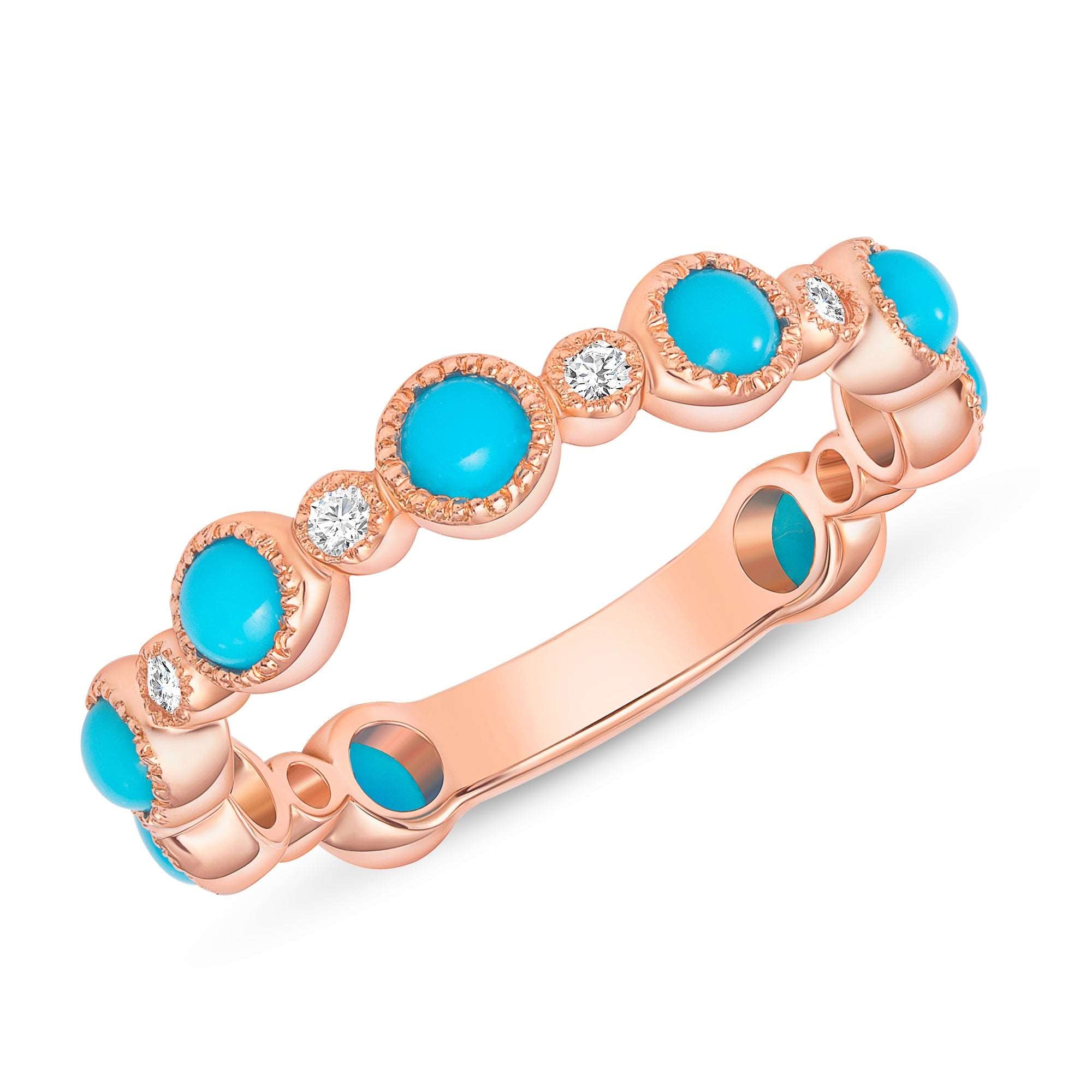 14K Gold Alternate Diamond and Turquoise Bezel Set Stacking Ring - Abtin & Company 