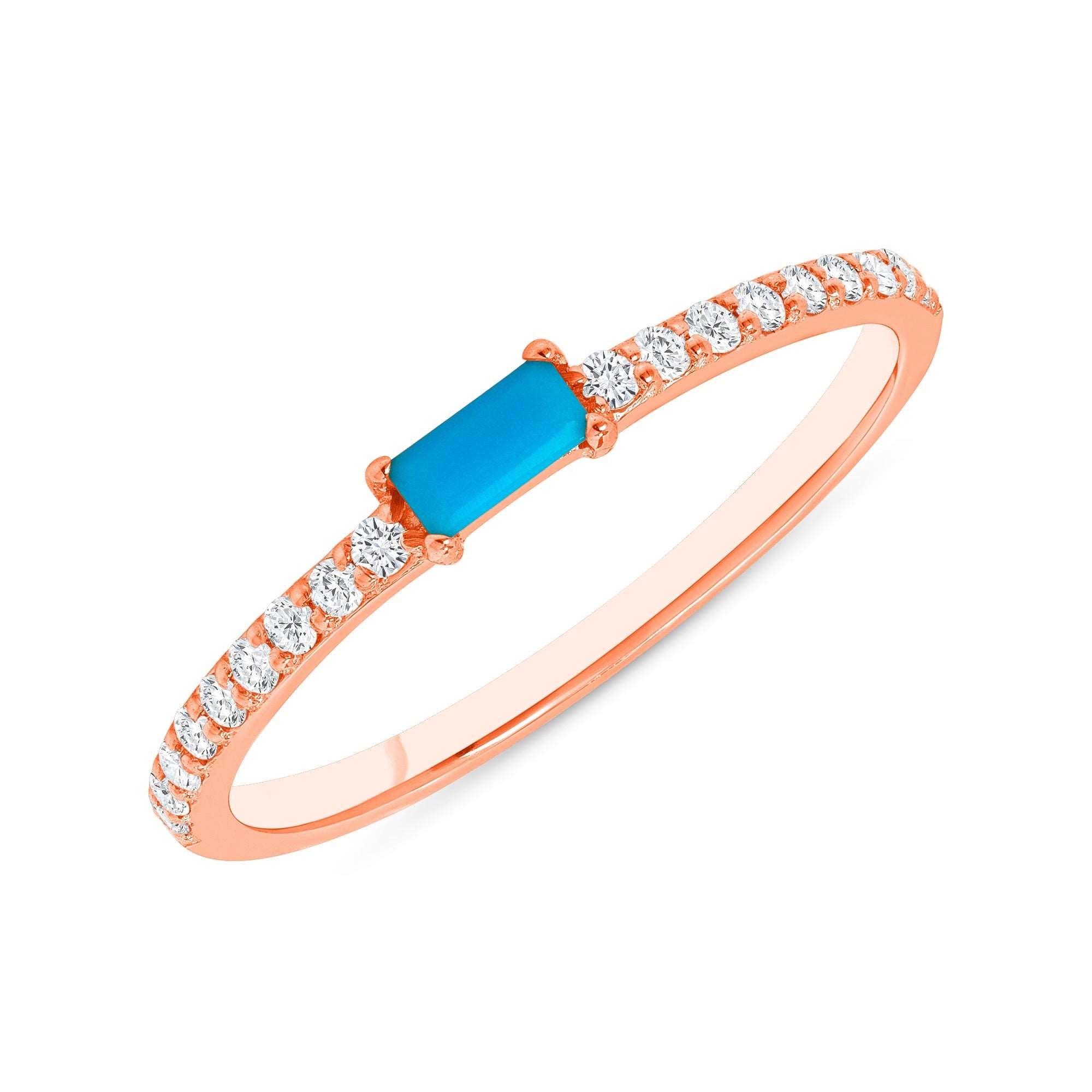 14K Gold Diamond & Turquoise Stackable Ring Wedding Band - Abtin & Company 