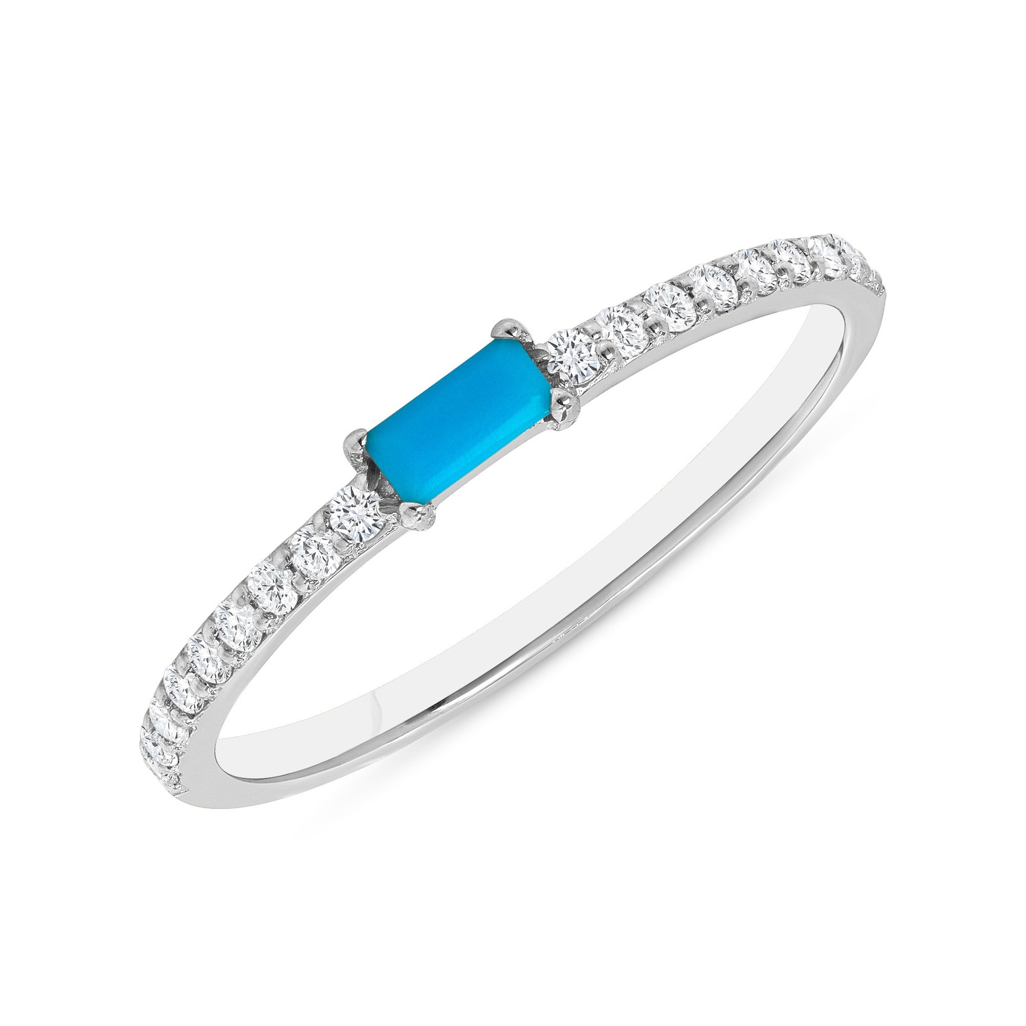 14K Gold Diamond & Turquoise Stackable Ring Wedding Band - Abtin & Company 