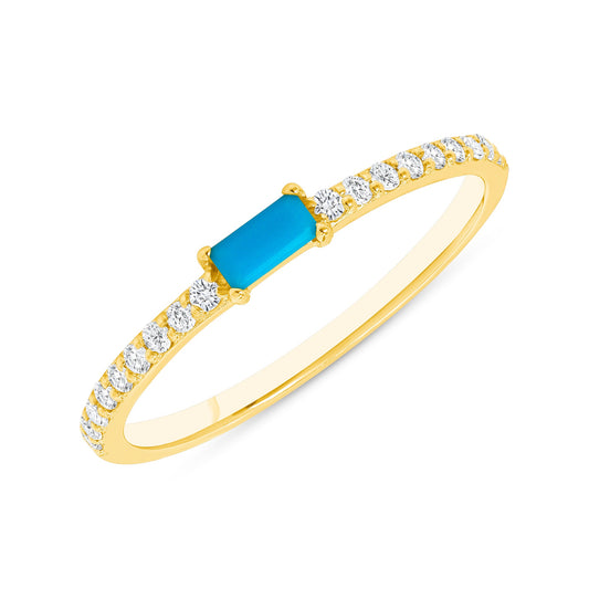 14K Gold Diamond & Turquoise Stackable Ring Wedding Band - Abtin & Company 