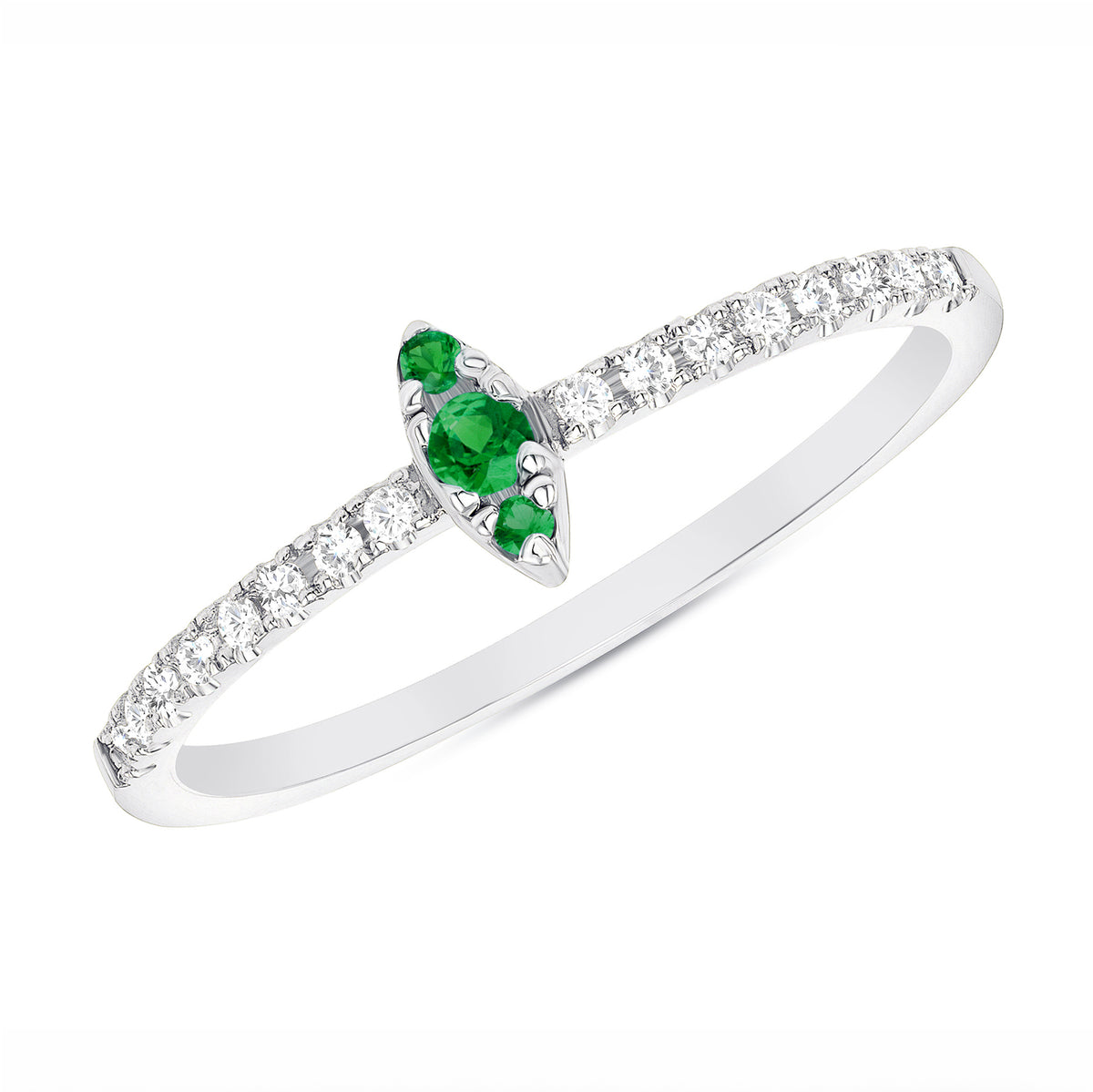 14K Gold Diamond & Emerald Marquise Design Stackable Ring - Abtin & Company 
