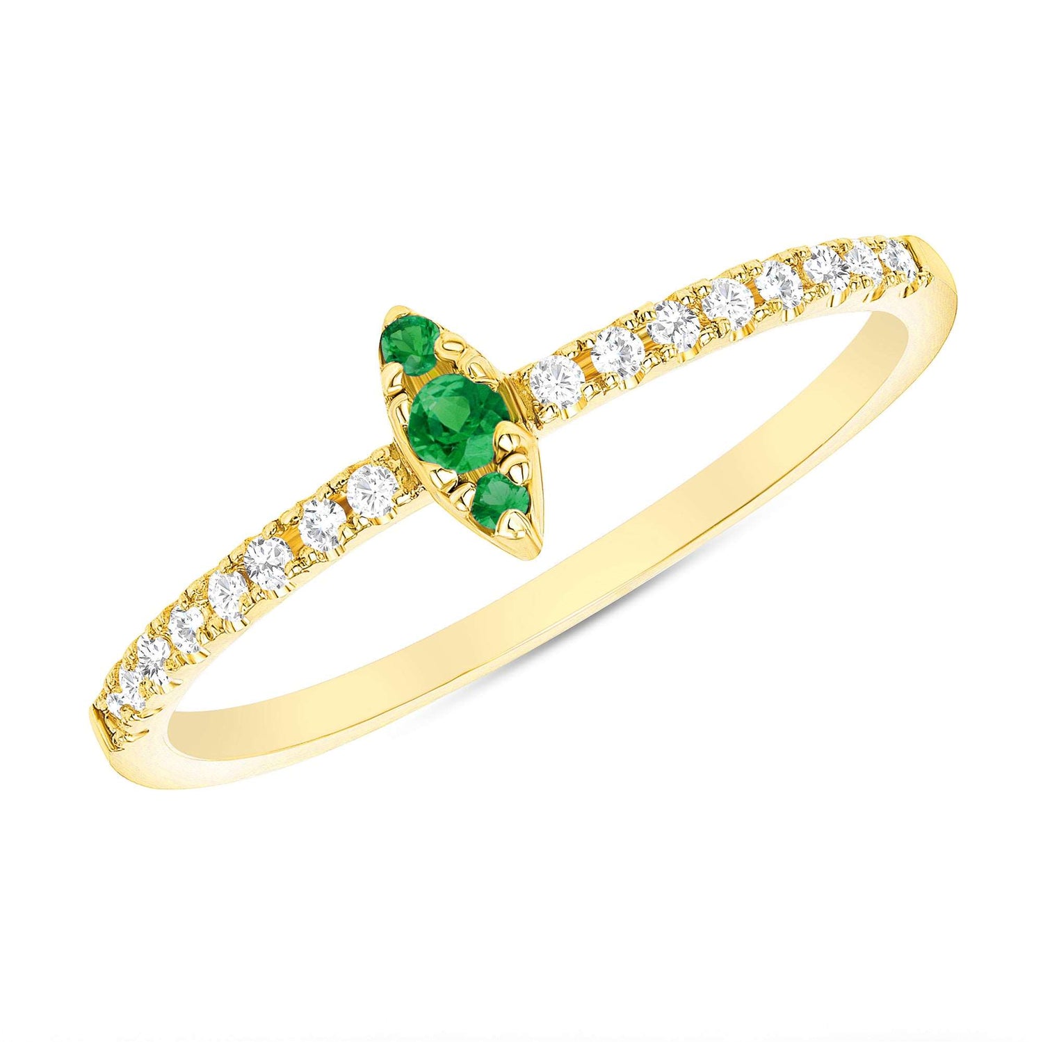 14K Gold Diamond & Emerald Marquise Design Stackable Ring - Abtin & Company 