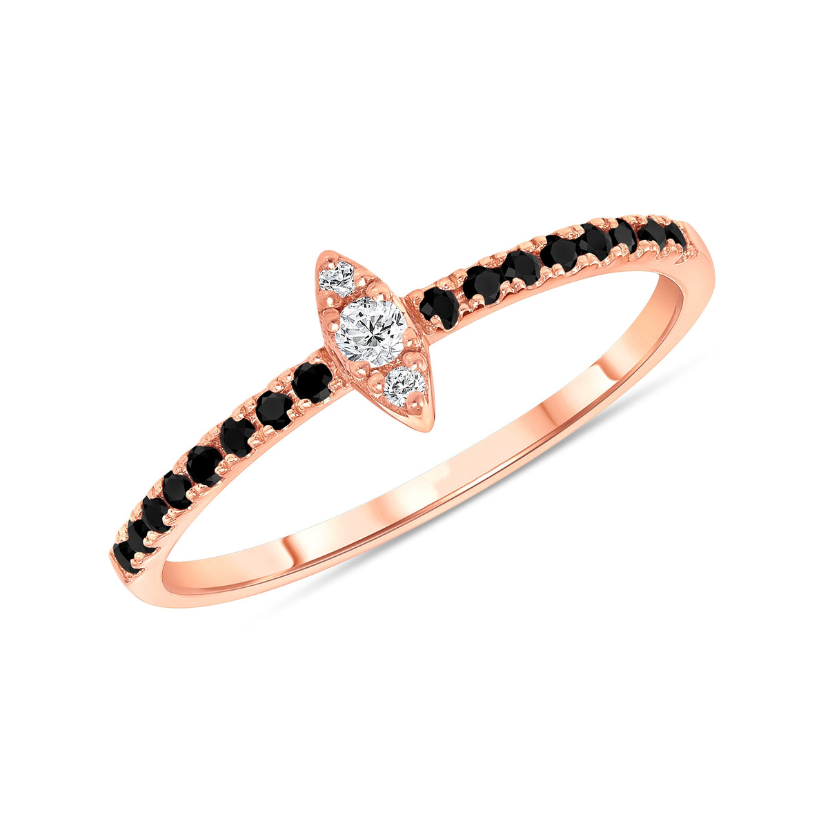 14K Gold Diamond & Black Diamond Marquise Design Stackable Ring - Abtin & Company 