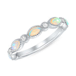 14K Gold Diamond & Opal Bead & Eye Bezel Ring/Stackable Ring - Abtin & Company 