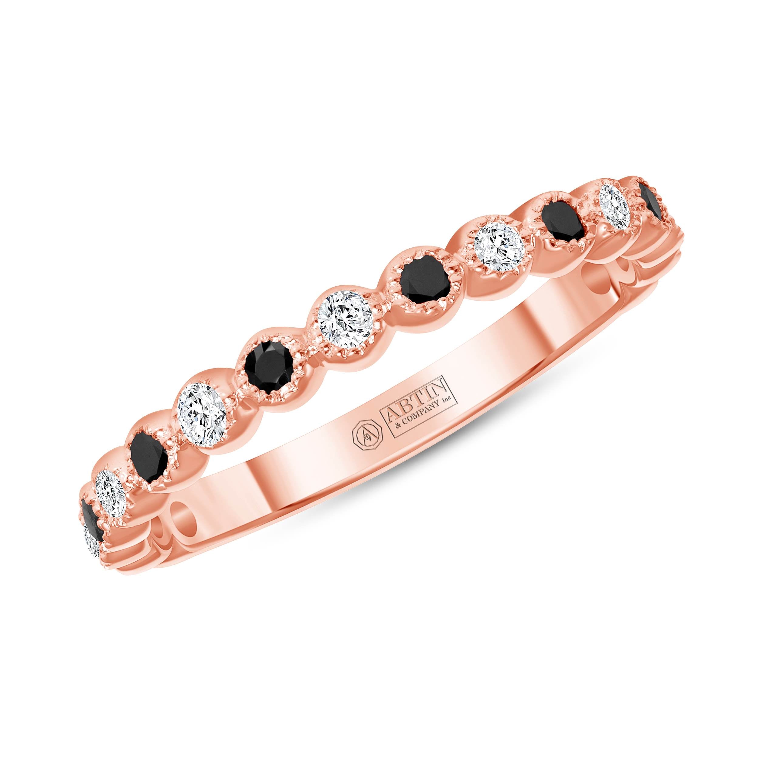 14K Gold Alternate Black Diamond & Diamond Bezel Stacking Ring - Abtin & Company 
