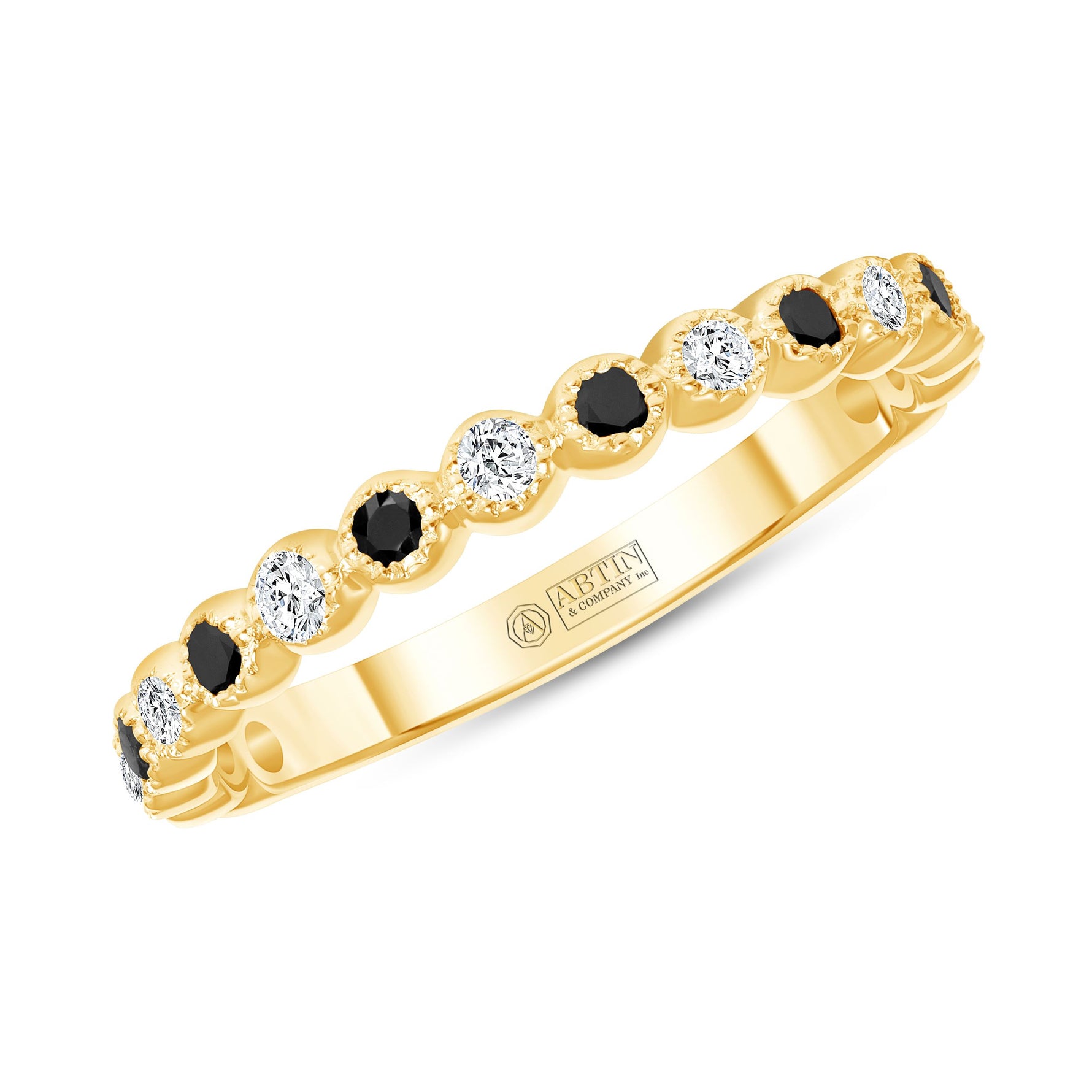 14K Gold Alternate Black Diamond & Diamond Bezel Stacking Ring - Abtin & Company 