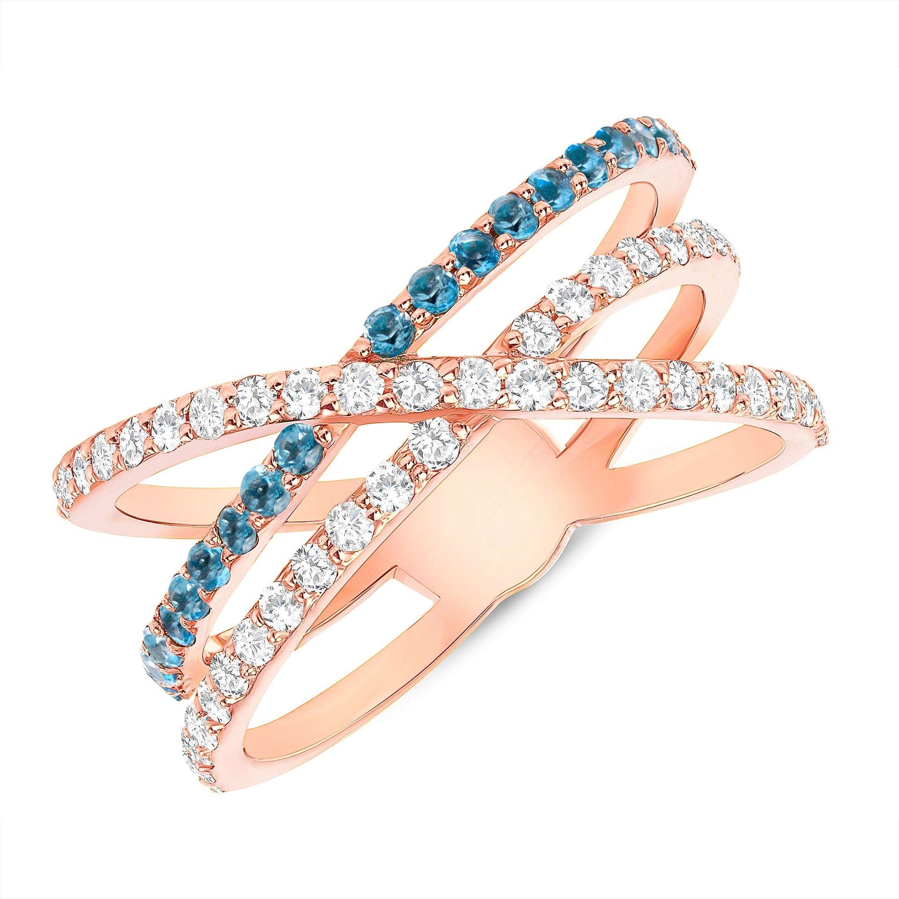 14K Diamond & Blue London Topaz Criss-Cross Ring - Abtin & Company 