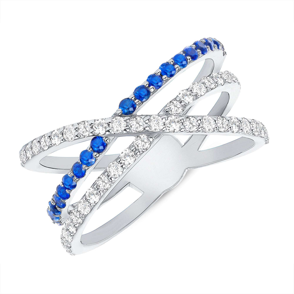 14K Gold Diamond & Blue Sapphire Criss-Cross Ring - Abtin & Company 