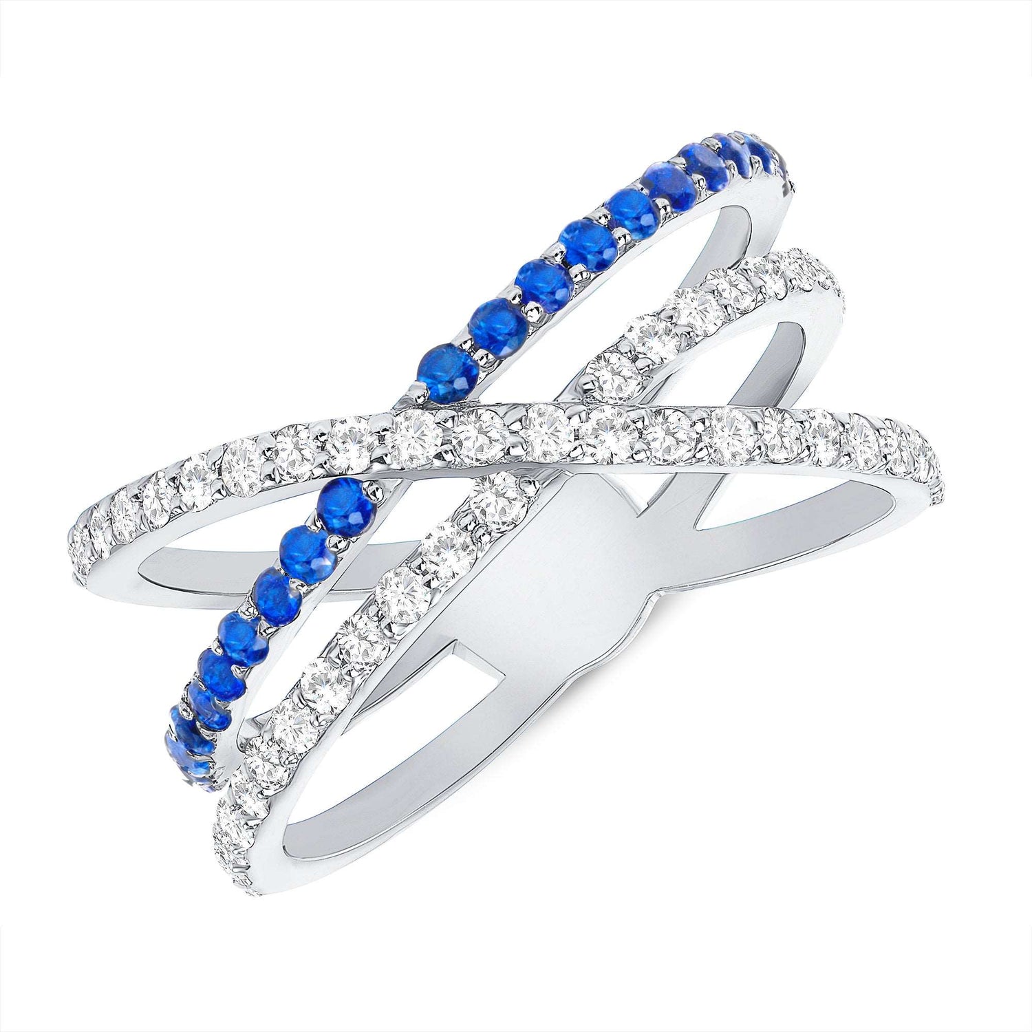14K Gold Diamond & Blue Sapphire Criss-Cross Ring - Abtin & Company 