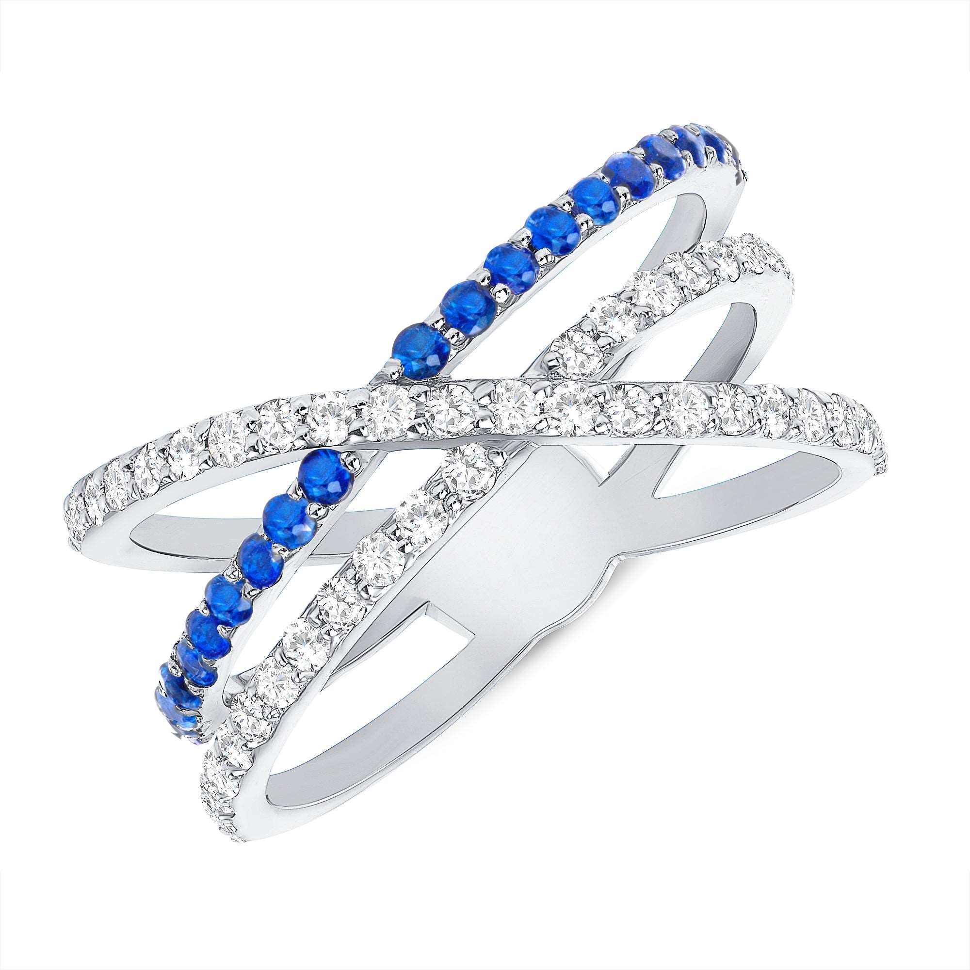 14K Gold Diamond & Blue Sapphire Criss-Cross Ring - Abtin & Company 