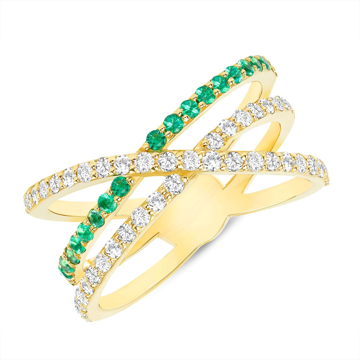 14K Gold Diamond & Emerald Criss-Cross Ring - Abtin & Company 