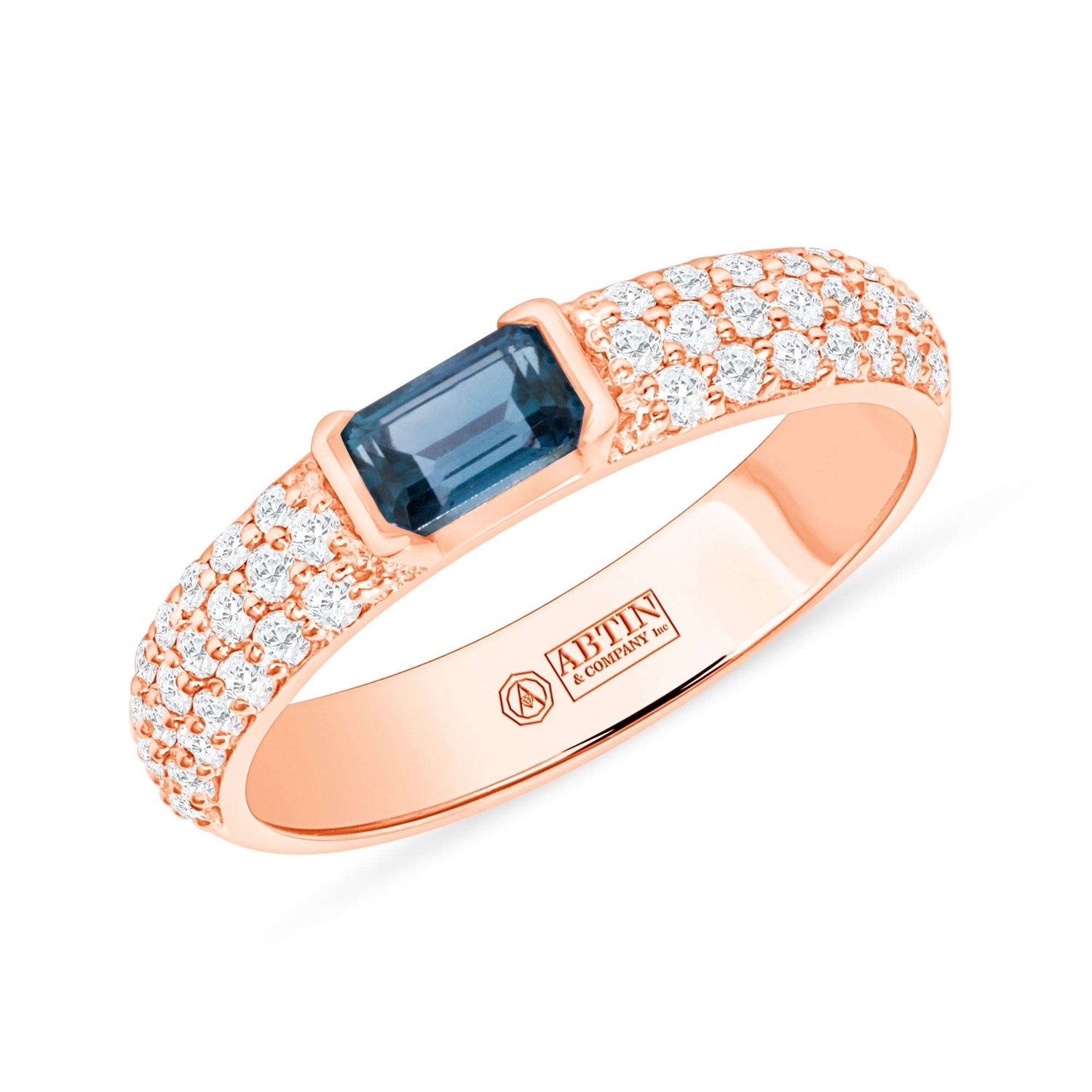 14K Gold Diamond & Emerald-Cut London Blue Topaz Ring - Abtin & Company 