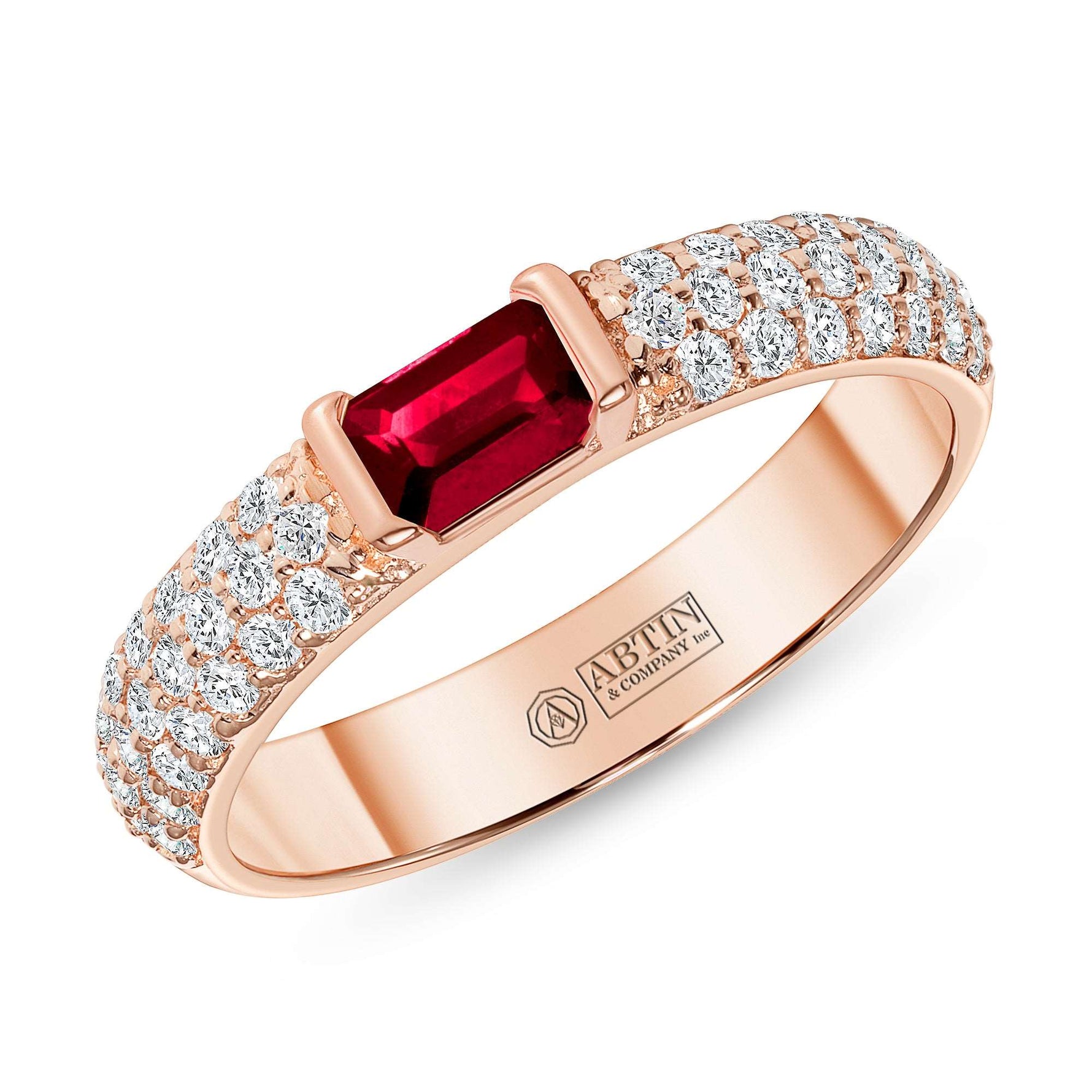 14K Gold Diamond & Emerald-Cut Ruby Ring - Abtin & Company 